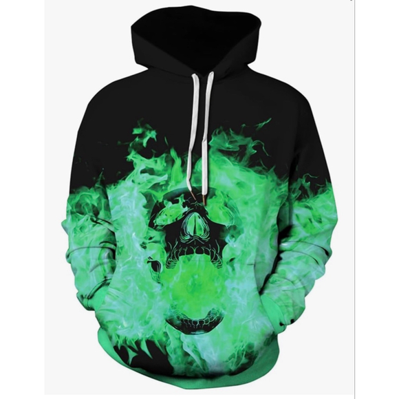 OWMMIZ Other - Men's OWMMIZ Black & Green Flame Skull Hoodie S